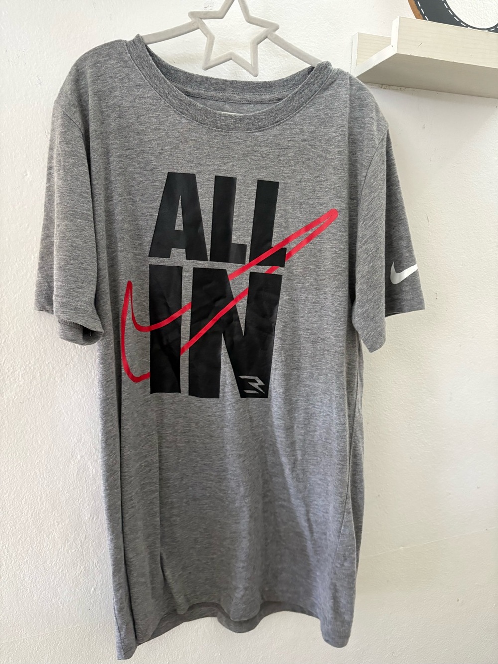 Nike Boys Gray Dri-FIT All In Graphic Short Sleeve Athletic T-Shirt
